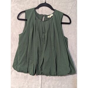 Madewell Bubble Hem Tank Top Women XS Green Pleated Sleeveless Cotton NU852